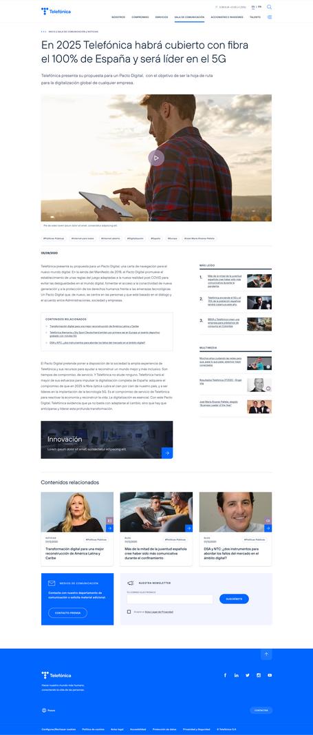 Pantalla de noticias de Telefonica.com