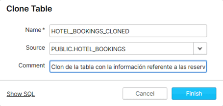 undefined Snowflake UI - Clone table