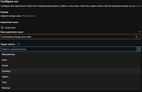 undefined Configuración del experimento AutoML