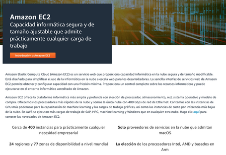 Ejemplo de página de la documentación de EC2.