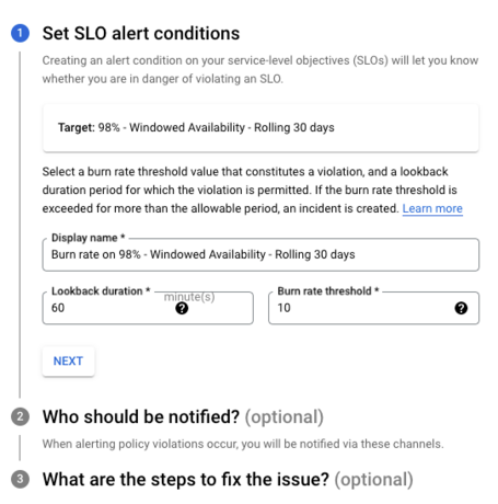 Modal de configuración SLO Modal de configuración SLO