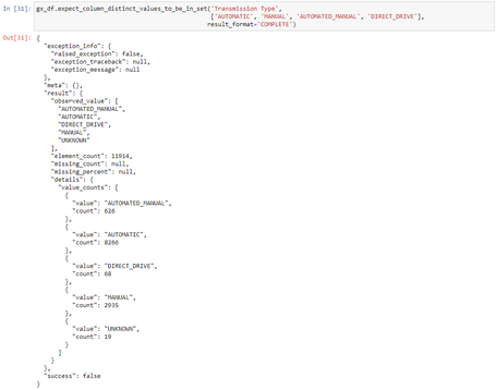 JSON con registros del dataframe. JSON indicando el número de registros del dataframe que tiene asignado cada uno de los valores.