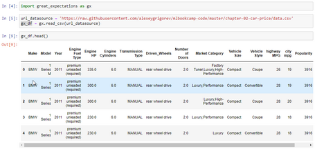 Datos de ejemplo en un dataframe, Cargamos en un dataframe los datos de ejemplo a través de la URL especificada previamente.