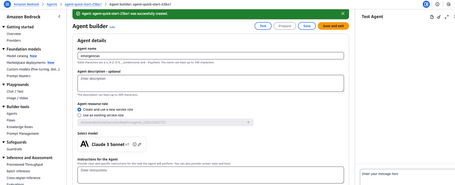Create agent Screen showing how to create an agent from the “Builder tools” section. We provide the name and allow it to create the role.