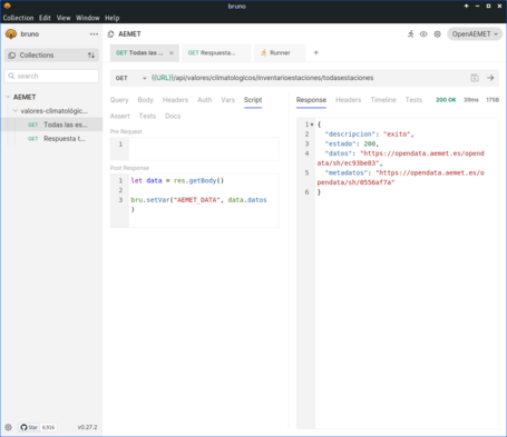Bruno con el mismo ejemplo del API de AEMET.