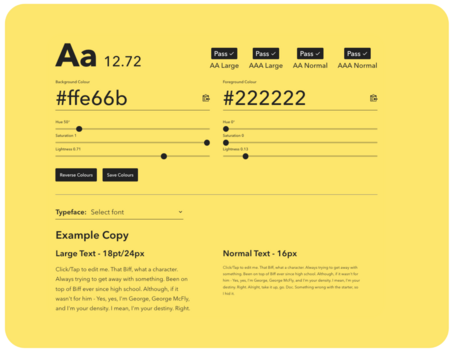 contraste entre un fondo amarillo y un texto negro en colour contrast checker
