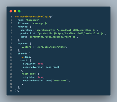 undefined Ejemplo de configuración del microfrontend de homepage.
