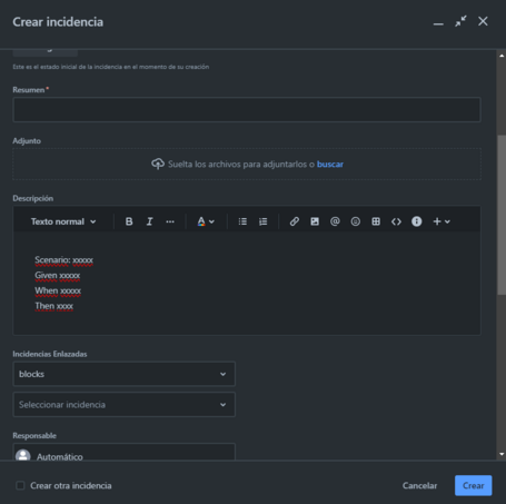 Crear incidencia Crear incidencia