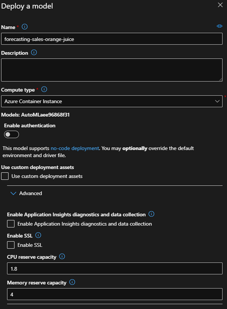 undefined Configuración del despliegue del modelo