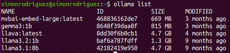 undefined Comando list en Ollama