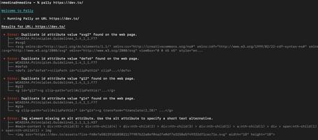 Resultado con los errores encontrados.