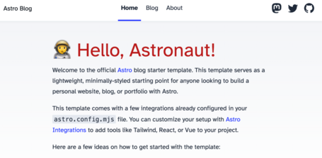 Ejemplo web Título "Hello, Astronaut" en rojo después de aplicar el cambio en la class