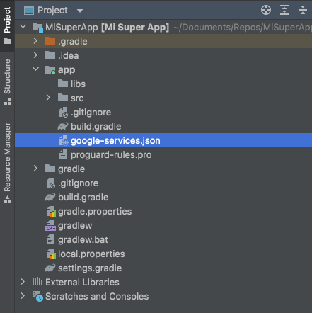 Nuevo fichero de configuración Firebase. Nuevo fichero de configuración, llamado google-services.json.