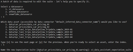 el Data Assistant nos muestra los ficheros disponibles en S3