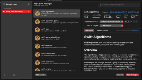 Elegir librería Elegir librería de Apple en swift package manager