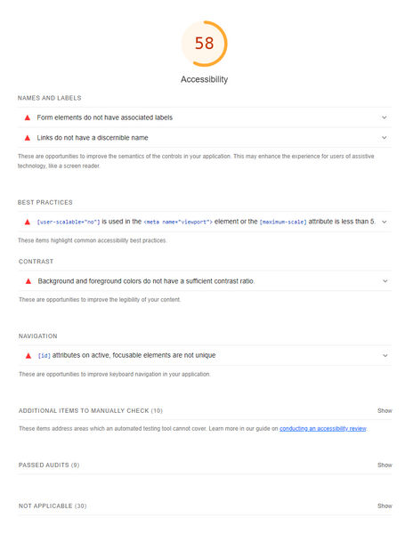 Informe de accesibilidad de Google Lighthouse. Informe de accesibilidad de Google Lighthouse.