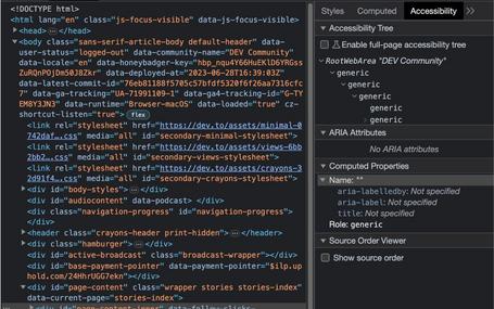 Apartado accesibility de la Inspección de elementos en Chrome