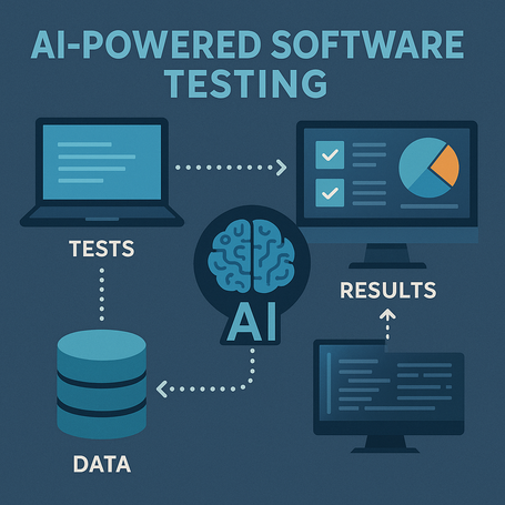 AI-Powered Software Testing AI Powered Software Testing: an image showing the flow of data, tests, and results, with AI at the center of it all