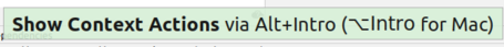 Menú contextual en IntelliJ. Menú contextual que proporciona sugerencias y correcciones.