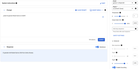 Ejemplo de una consulta a Gemini usando grounding