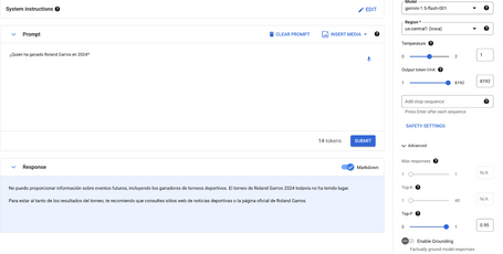 Ejemplo de una consulta a gemini sin usar grounding