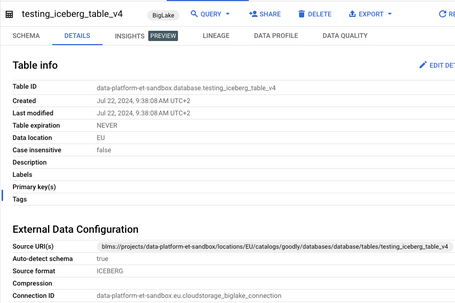 Testing Iceberg table info y external data configuration