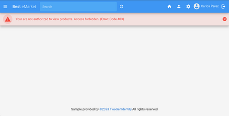 Pantalla de falta de permisos de acceso