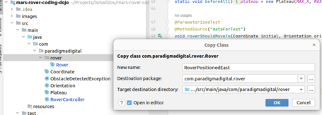 Modificamos RoverPositionedEast que extiende de la clase Rover.