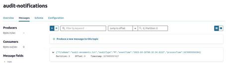 El topic de kafka se notifica en el evento. Si funciona, se notifica el nuevo evento de auditoría.