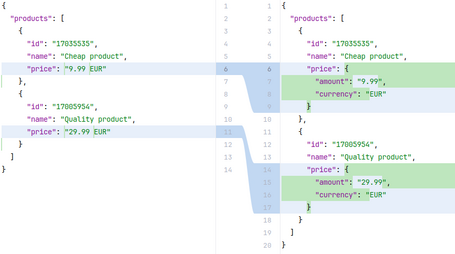 Price Optimization code showing the changes made to "price": amount and currency
