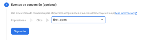 Panel de eventos de conversión. Panel de eventos de conversión que podemos utilizar opciones predefinidas.