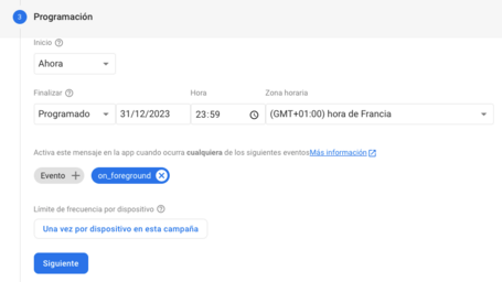 Programación de la campaña. En el siguiente apartado definiremos la programación de la campaña, con el inicio y el fin de la misma.