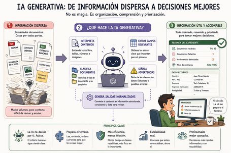 IA Generativa ¿qué hace la ia generativa? convertir la información dispersa en información útil y accionable