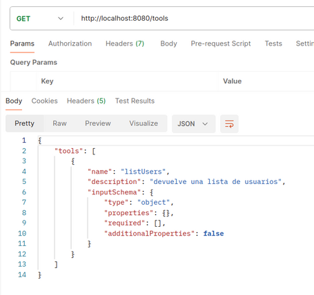 "name": "listUsers", "description": "returns a list of users", "inputSchema": { "type": "object", "properties": 13, "required": [], "additionalProperties": false }