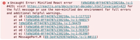 Uncaught error: Minified React Error.