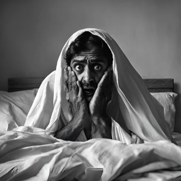 undefined A man with a scared face.