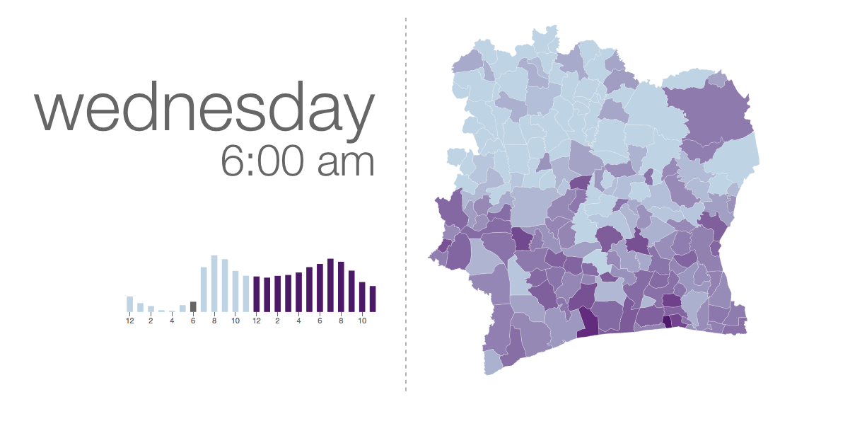 Mapa de coropletas del tráfico entre sub-prefecturas.