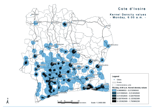 Estimación de la densidad de los núcleos.